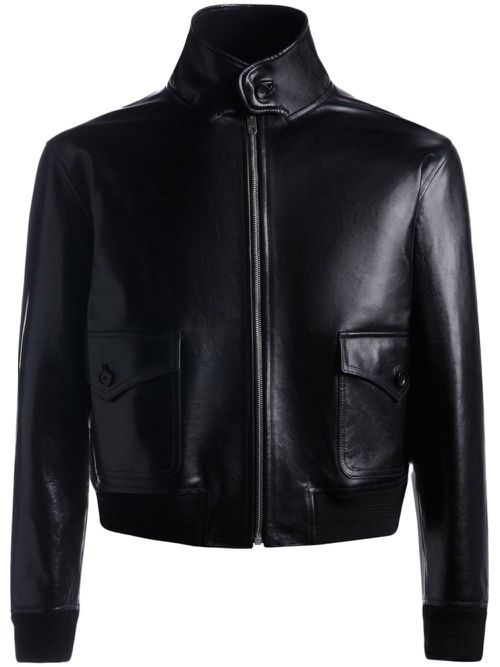 Cropped leather jacket - Black