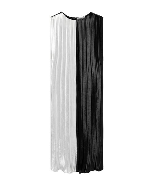 Two-tone pleated hammered satin midi dress