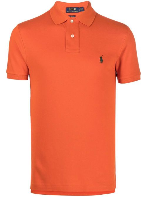 Embroidered-logo short-sleeve polo shirt - Orange