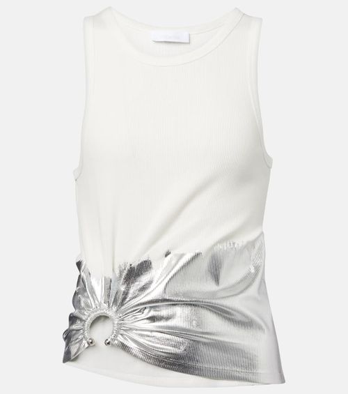 Gathered cotton-blend tank top