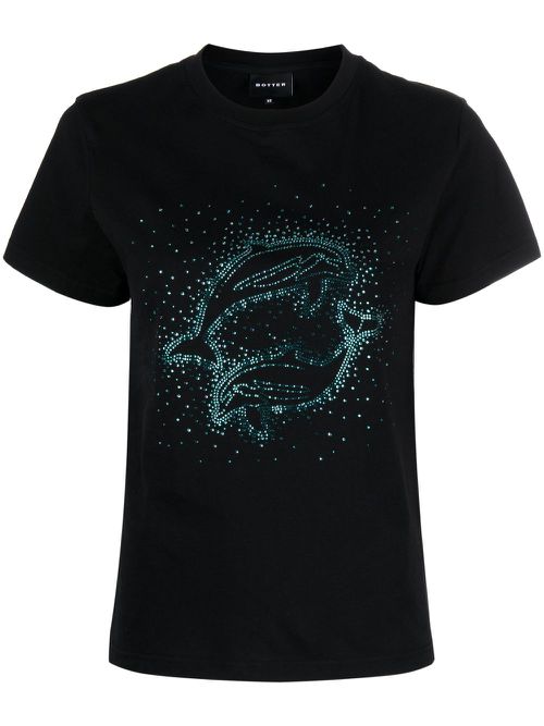 Rhinestone-embellished dolphin T-shirt - Black