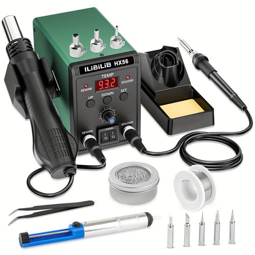 TEMU Ilibilib 2-in-1 Soldering Station: Soldering Iron + Smd Rework Station, Led Display, Fast Heating From 100-500°c, Auto Sleep, °c/°f Conversion