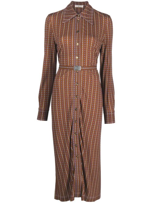 Geometric-print shirt dress - Brown