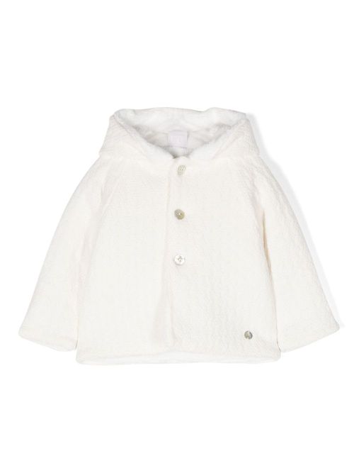 Logo-charm fleece coat - White