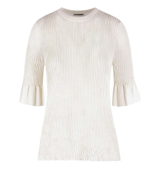Beige Ribbed Round Neck T-Shirt