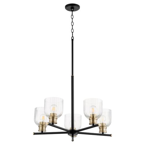 Monarch 5-Light Chandelier in Textured Black w with Aged Bra