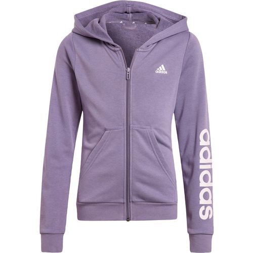 Adidas Sportswear Kids Unisex Essentials Linear Logo Full-Zip Hoodie - Purple Cotton - 14-15Y
