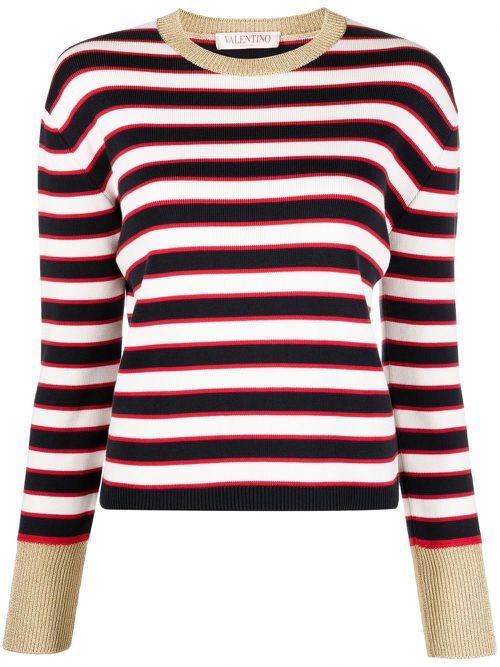 Striped cotton jumper - White