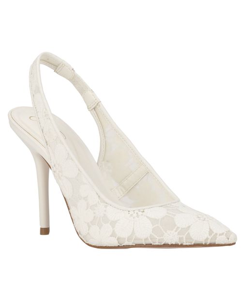 Women's Liliere Mesh Pointed-Toe Slingback Pumps - Bright White Dainty Floral Mesh