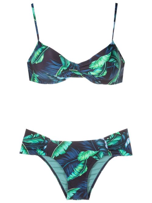 Vitória twisted leaf-print bikini - Blue