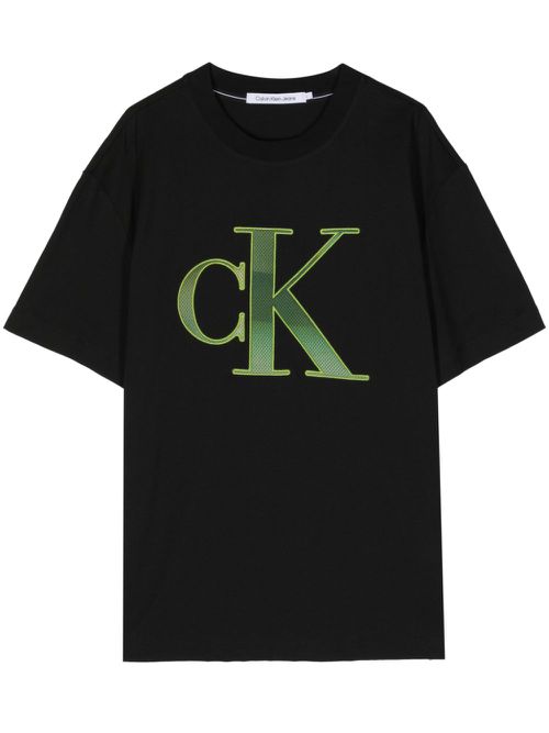 Perforated-logo cotton T-shirt - Black