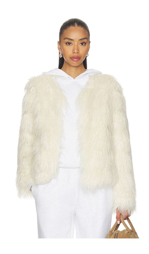 Unreal Fur Sphere Jacket in Cream. L. Also in M