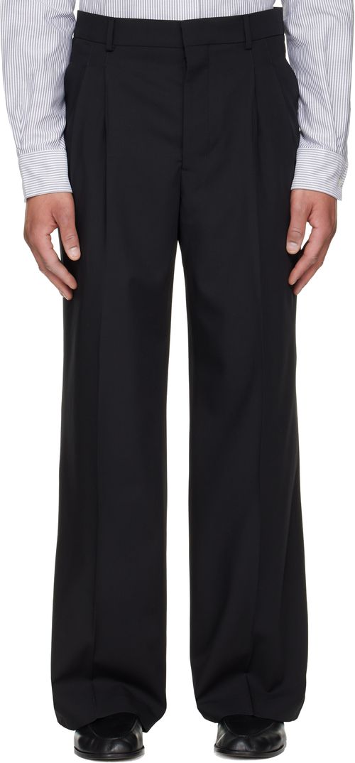 Black New Wool Low Waist Wide Trousers