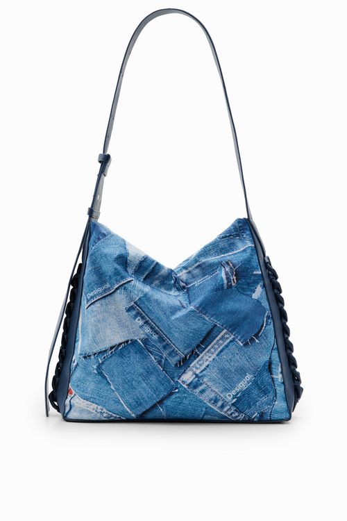 Large denim patchwork bag
