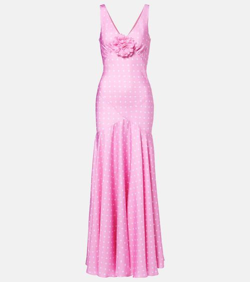 Floral-appliqué silk twill gown