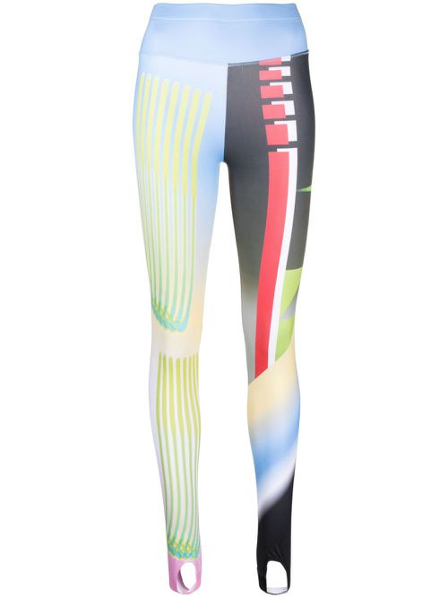 Abstract-print stirrup-cuffs leggings - Blue