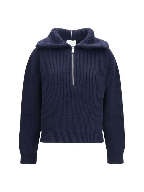 Cashmere High-Neck Zip Sweater — Navy