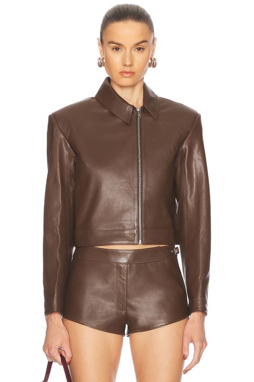 Mimchik Off Center Moto Jacket in Chocolate - Brown.  4 also in 0