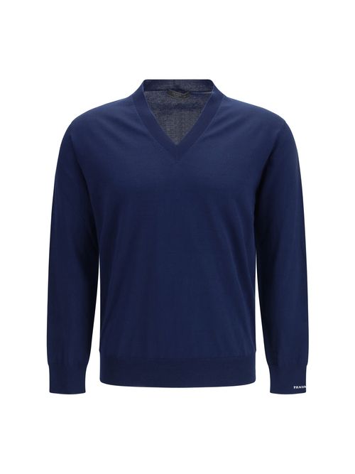 Cotton V-Neck Sweater — Navy