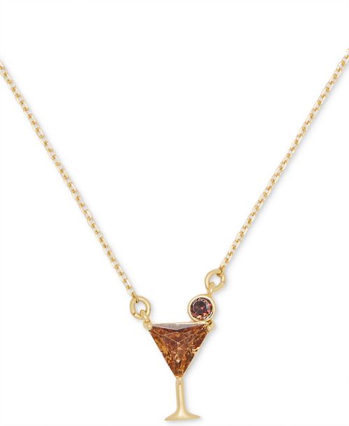 "Gold-Tone Color Cubic Zirconia Martini Mini Pendant Necklace, 16"" + 3"" extender - Champagne"