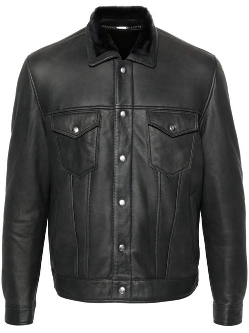 Seam-detail leather jacket - Black