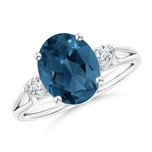 Angara 3.25 Carats Oval London Blue Topaz Loop Shank Ring with Diamond Accents in Platinum
