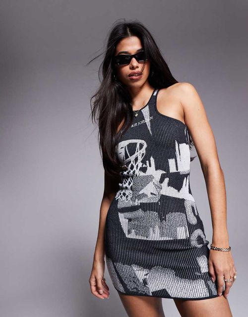 Jordan graphic mini dress in black and off white