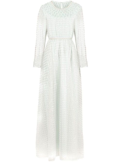 Sequin and pearl long dress - Green