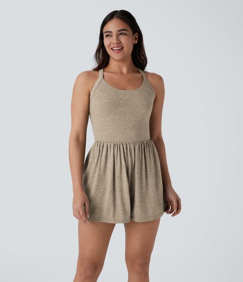 Pocket 2-in-1 Romper-Easy Peezy Edition  - Khaki Floral Yarn