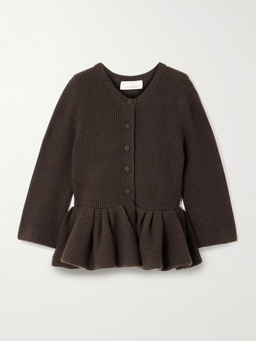 Ruffled Cashmere Peplum Cardigan - Brown
