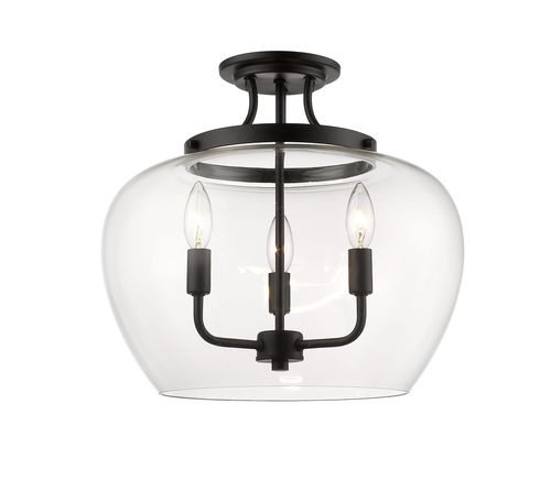 Joliet 3-Light Semi Flush Mount Ceiling Light In Matte Black
