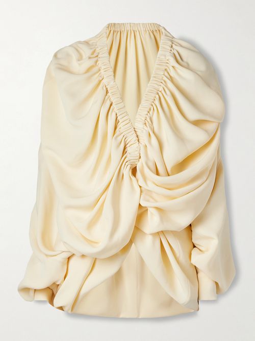 Sata Draped Gathered Wool And Silk-blend Crepe Wrap Blouse - Ivory
