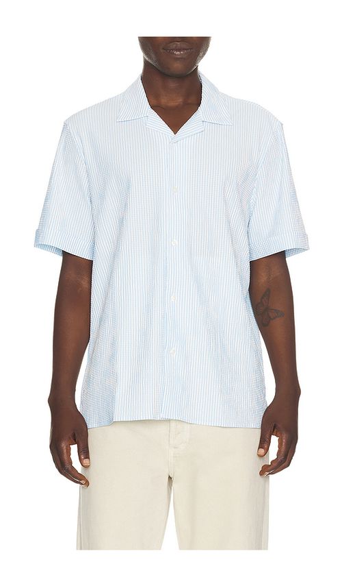 Rhone Commuter Seersucker Camp Shirt in Blue. XXL/2X. Also in S, M, L, XL/1X