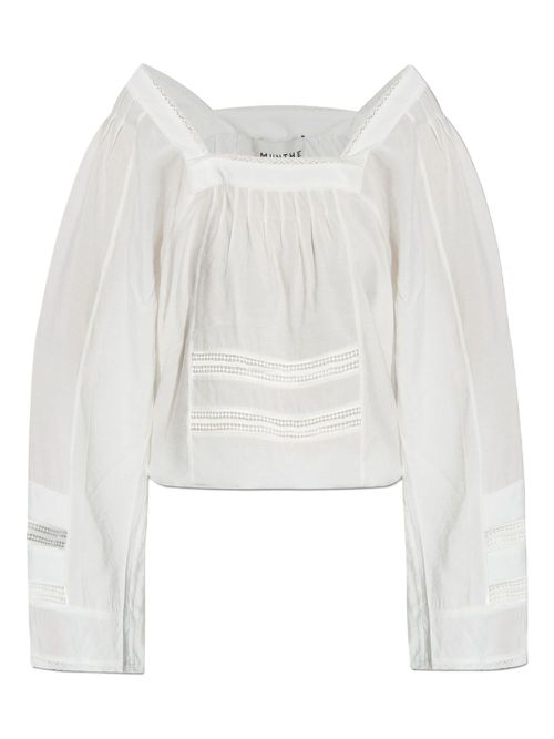 Square-neck pleated blouse - White