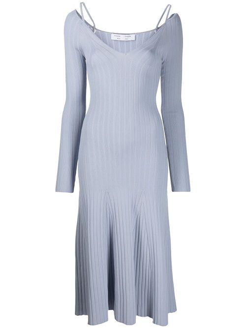 Lightweight rib knit V-neck dress - Blue