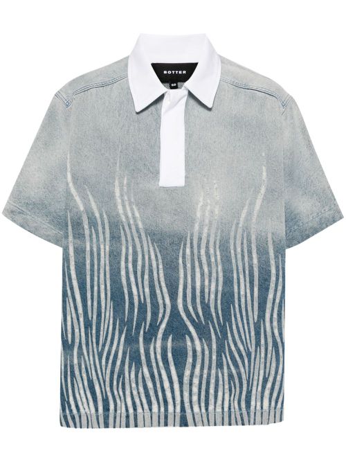 Graphic-print organic cotton polo shirt - Blue