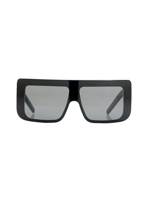 Rectangular Black Acetate Sunglasses With Silver Rivets