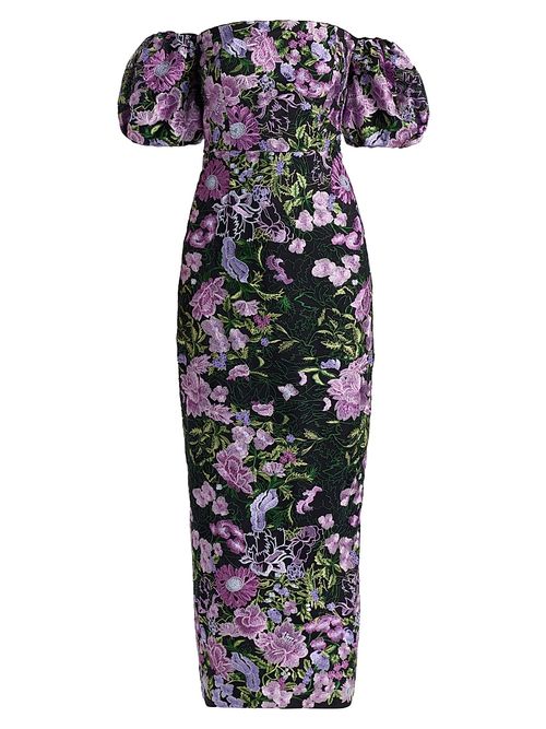 Women's Nene Floral-Embroidered Mesh Off-The-Shoulder Maxi Dress - Purple Multi