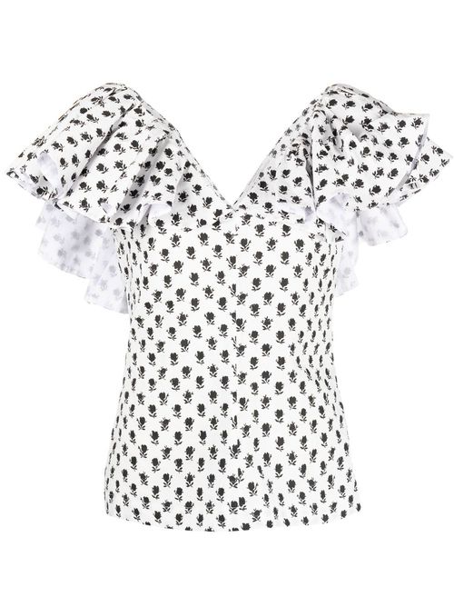 Floral-print ruffled top - White