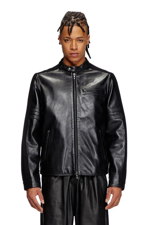 Hybrid denim and leather jacket - Leather jackets - Man - Black