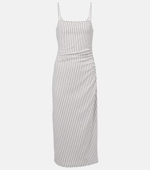 Checked ruched midi dress
