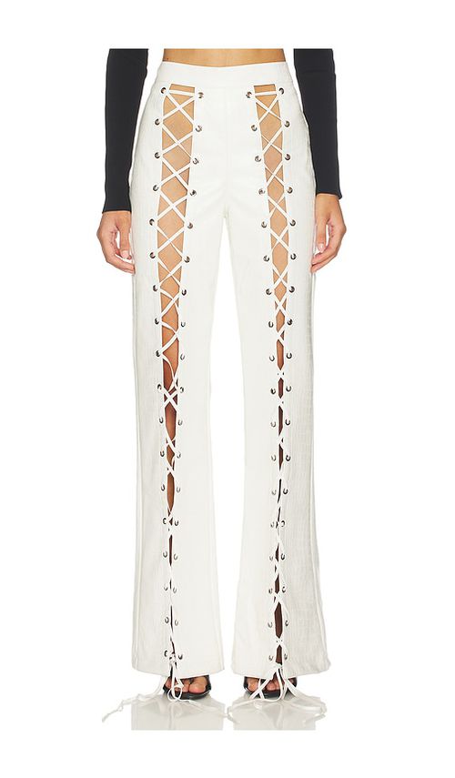 Kim Shui Croc Lace Up Pant in White. - L also in M