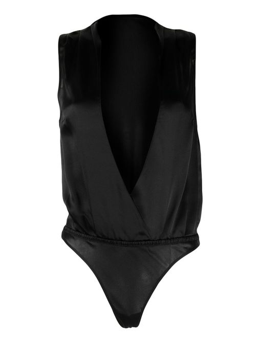 V-neck silk bodysuit - Black