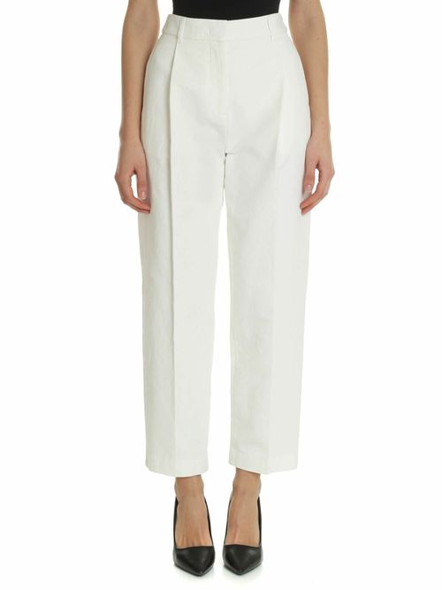 White jeans with front pleats