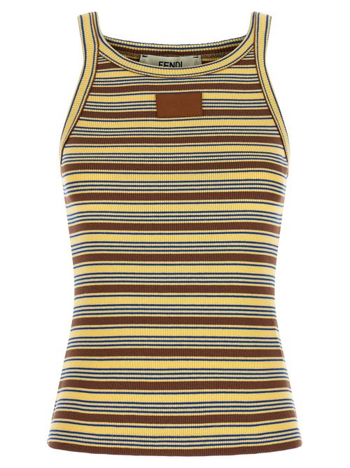 Striped Cotton Ribbed Knit Tank Top — Yellow
