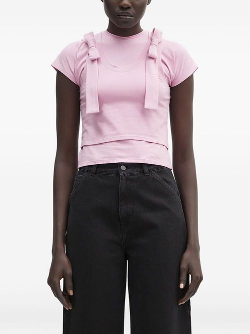 Bow-detail short-sleeve top - Pink