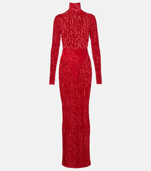 Printed turtleneck jersey maxi dress