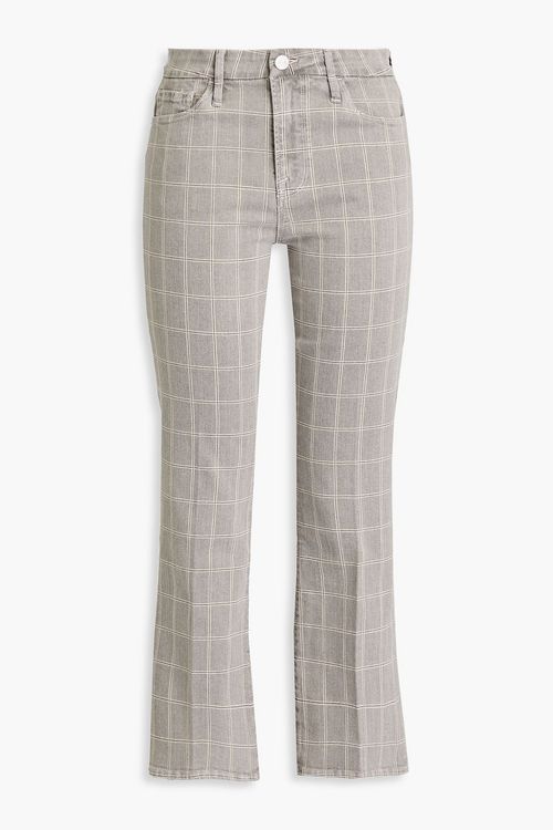 Checked cotton-blend twill bootcut pants