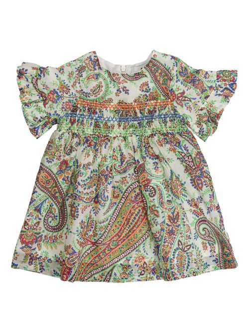 Paisley-print cotton flared dress - Green
