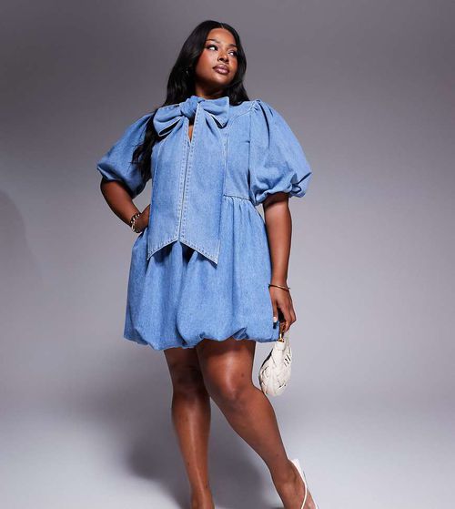 white christmas dresses ASOS DESIGN soft denim mini dress with ruched sleeves in black – ASOS  Sample Sale main image 0
